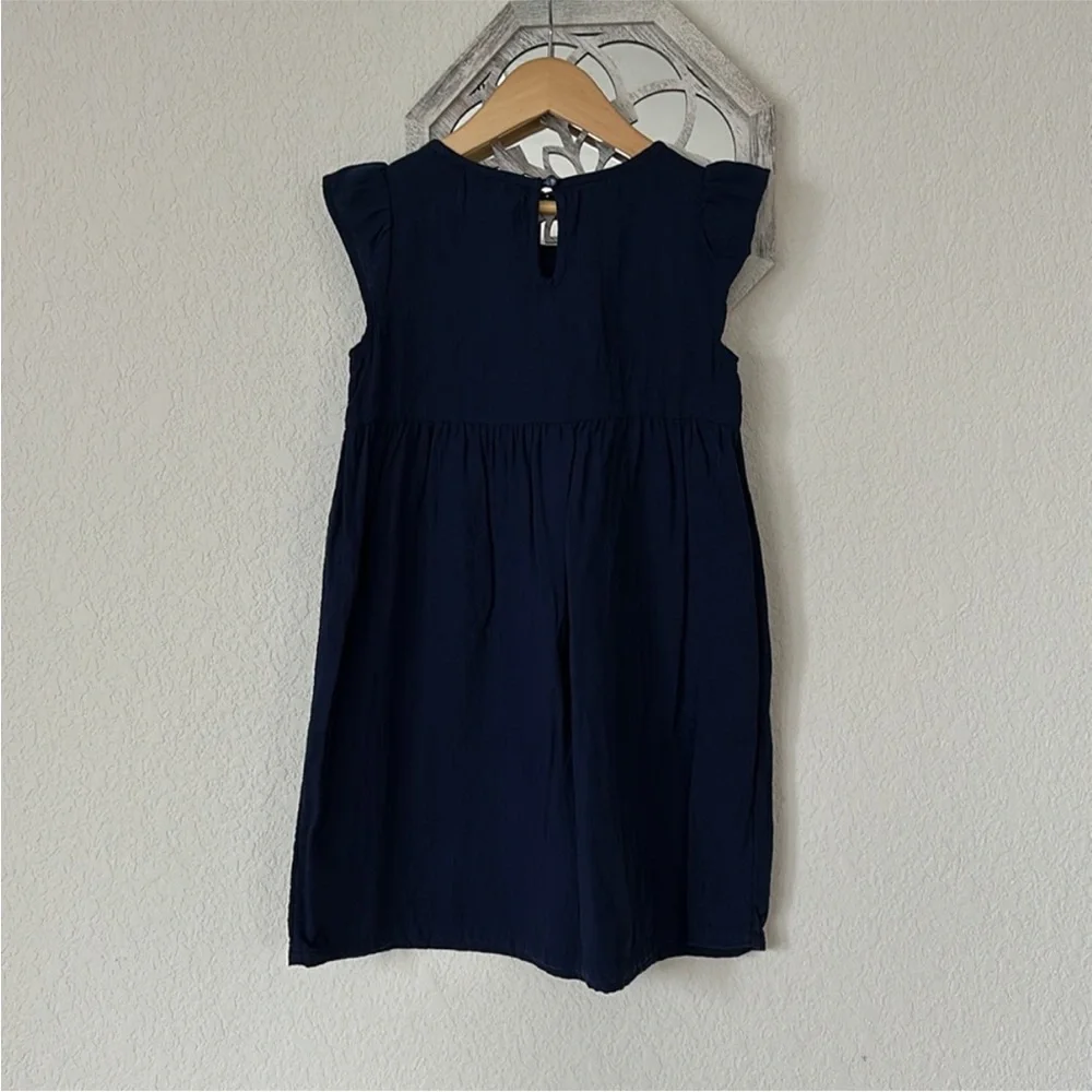 Old Navy • Girls 6-7 Navy Embroidered Flutter Sleeve Cotton Boho Dress